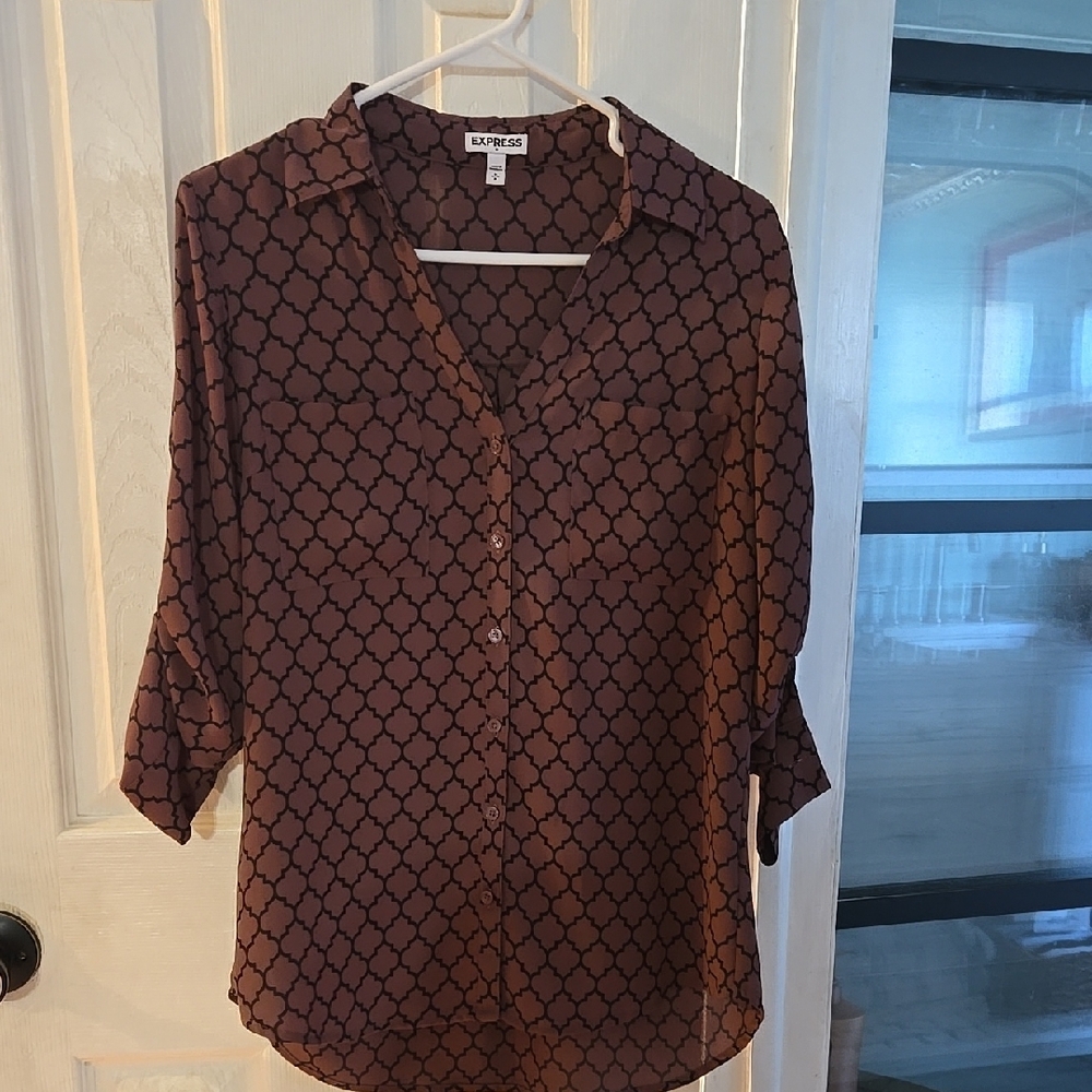 Patterned Button-Up Blouse